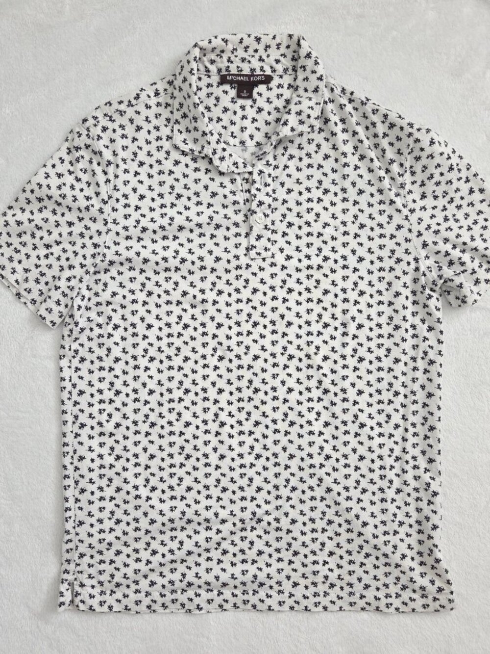 Michael Kors Men Pima Cotton‎ Polo Shirt Small Field Print White Quiet Luxury